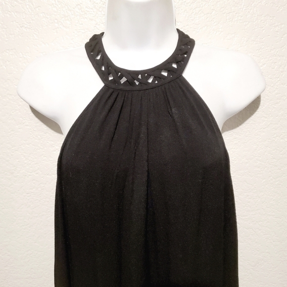💚5/$25 Ella Moss Black Halter T Back Long Maxi Slip Dress With Leg Slits Small - Picture 2 of 7